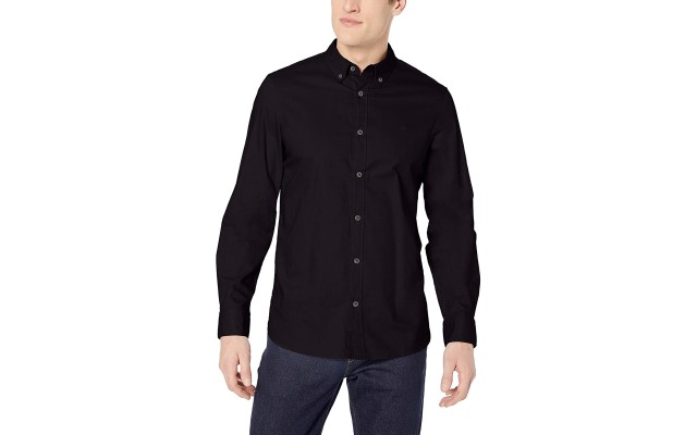  Men Long Sleeve Cotton Stretch Casual Button Down Oxford Shirts, Black, Large