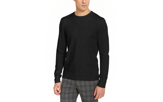  Men Long Sleeve Liquid Touch Crew Neck Sweaters, Black, Large