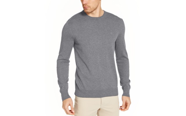  Men Long Sleeve Liquid Touch Crew Neck Sweaters, Grey Heather, Large