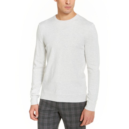  Men Long Sleeve Liquid Touch Crew Neck Sweaters, Pale Grey Heather, Large