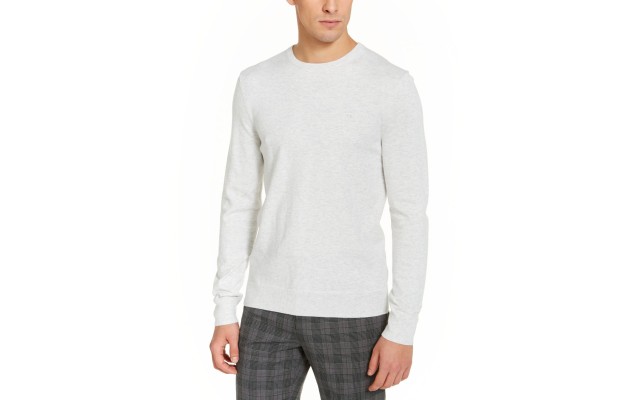  Men Long Sleeve Liquid Touch Crew Neck Sweaters, Pale Grey Heather, X-Large