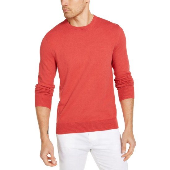  Men Long Sleeve Liquid Touch Crew Neck Sweaters, Red, Medium