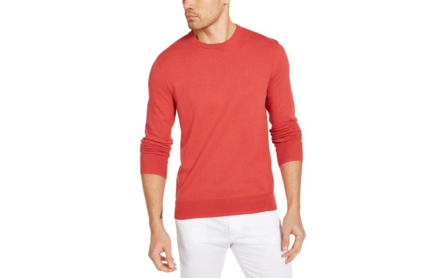  Men Long Sleeve Liquid Touch Crew Neck Sweaters, Red, Medium