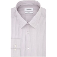 Calvin Klein Men’s Dress Shirt Non Iron Slim Fit Stretch Stripe (Red Multi, 17.5×34-35)