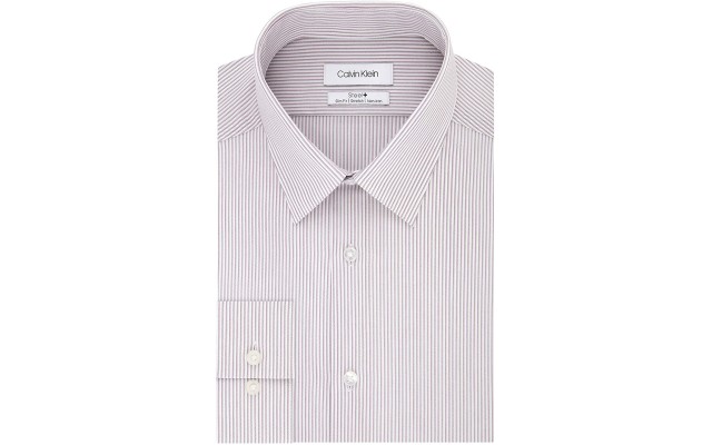  Men’s Dress Shirt Non Iron Slim Fit Stretch Stripe (Red Multi, 17.5×34-35)
