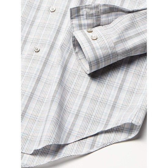 Men's Dress Shirt Non Iron Stretch Slim Fit Check, Beige/Multi, 15.5X32-33