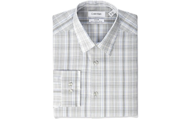  Men's Dress Shirt Non Iron Stretch Slim Fit Check, Beige/Multi, 17.5X32-33