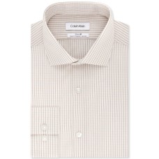 Calvin Klein Men’s Dress Shirt Non Iron Stretch Slim Fit Check, Orange Multi, 15.5″ Neck 32″-33″ Sleeve (Medium)
