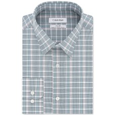 Calvin Klein Men’s Dress Shirts Non Iron Stretch Regular Fit Check, Green Multi, 17.5″ X 36″-37″