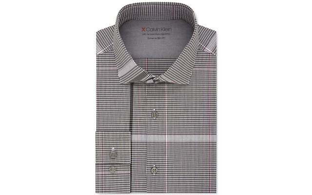  Men's Extra-Slim Fit Performance Stretch Temperature Regulation Pink Plaid Dress Shirts, Pink, 15-15.5 Neck 32-33'' Sleeve