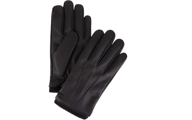  Men's Faux-Leather Gloves, Black, X-Large