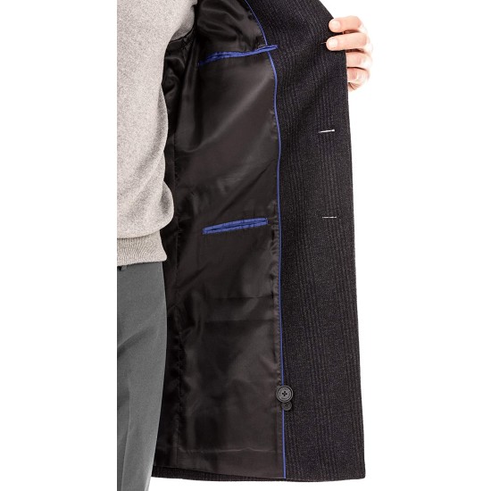  Men’s Malibu Slim-Fit Plaid Overcoat (Charcoal, 38 R)