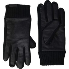 Calvin Klein Men’s Melton Faux-Leather Touchscreen Gloves (Black, M)