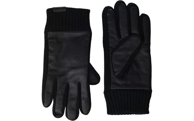  Men’s Melton Faux-Leather Touchscreen Gloves (Black, M)