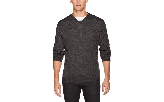  Men’s Merino Wool V-Neck Sweater (Black, XL)