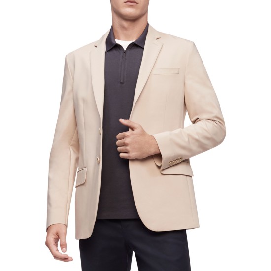  Mens Move 365 Stretch 2-Button Blazers, Beige, Large