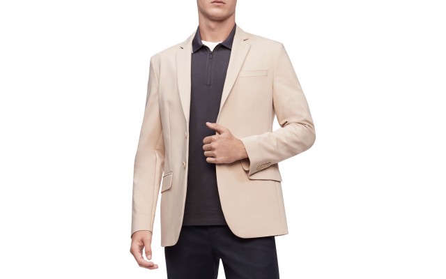  Mens Move 365 Stretch 2-Button Blazers, Beige, Large