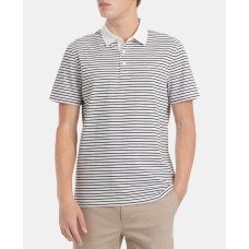 Calvin Klein Men’s Regular-Fit Feeder Stripe Polo Shirt (Black/White, L)
