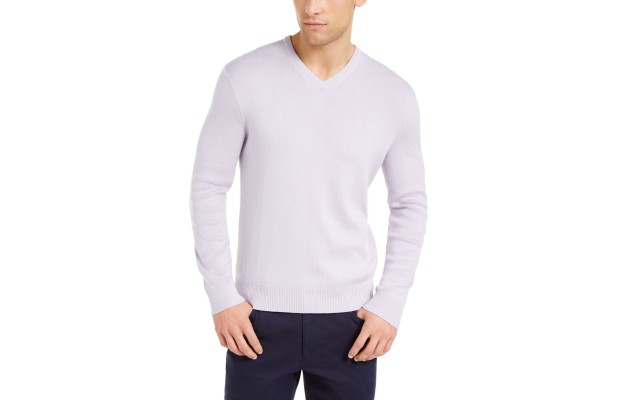  Men’s Regular-Fit V-Neck Sweater, Purple, S