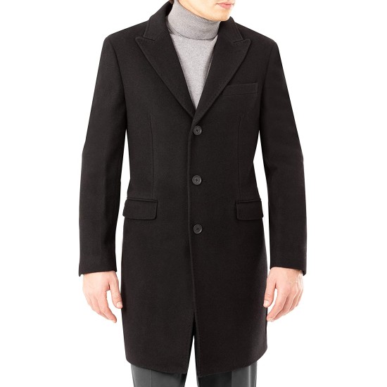  Men's Regular Slim Fit Overcoats, Black, 40R