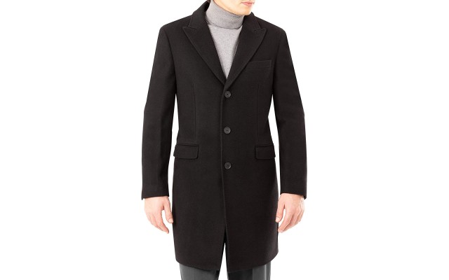  Men's Regular Slim Fit Overcoats, Black, 40R