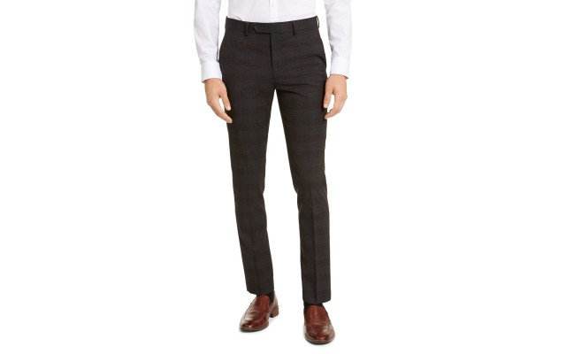  Men’s Skinny-Fit Infinite Stretch Plaid Dress Pants, Charcoal, 31X30