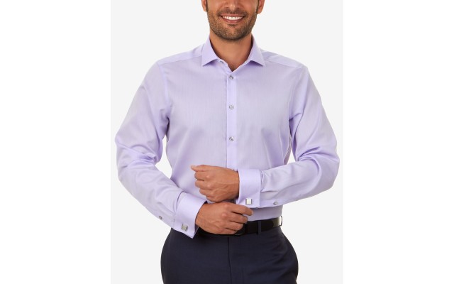  Men’s Slim-Fit Herringbone French Cuff Shirt (Pastel Purple, 17.5×34-35)