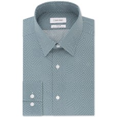 Calvin Klein Men’s Slim-Fit Performance Stretch Print Dress Shirt (Green, 17.5×32-33)