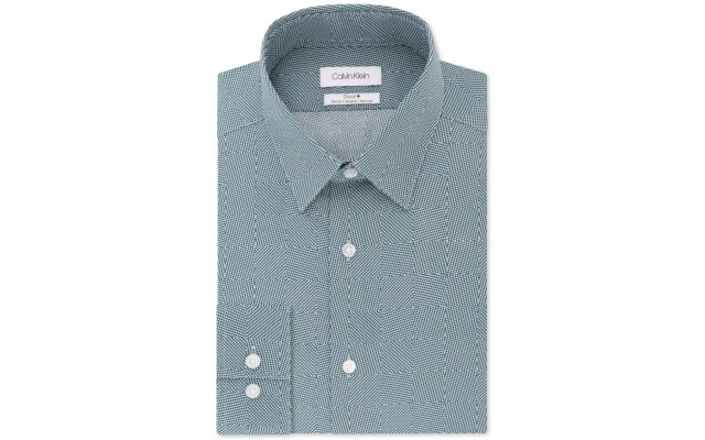  Men’s Slim-Fit Performance Stretch Print Dress Shirt (Green, 17.5×32-33)