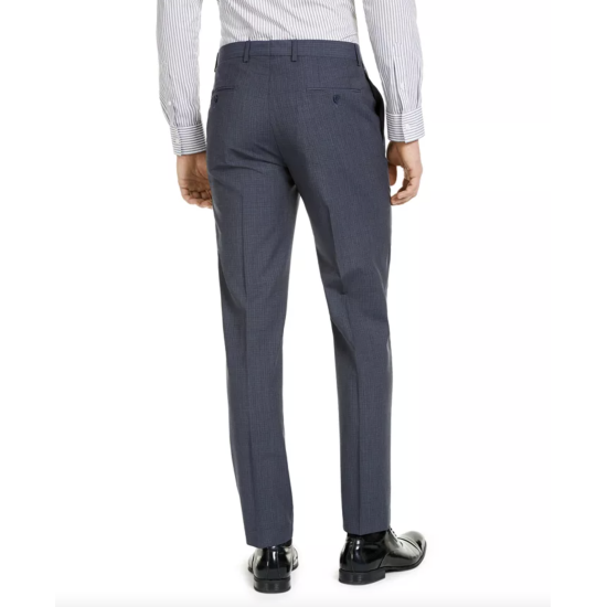  Men's Slim-Fit Performance Stretch Wrinkle-Resistant Mini Grid Dress Pants, Navy, 42X32