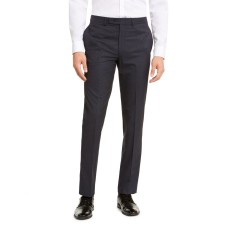 Calvin Klein Men’s Slim-Fit Stretch Mini-Grid Dress Pants (Navy, 42X32)