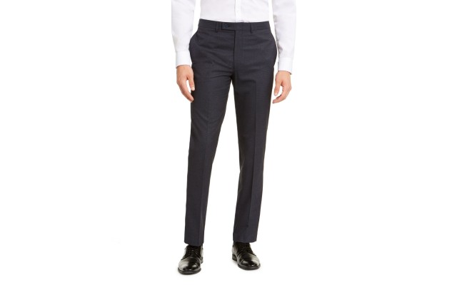  Men’s Slim-Fit Stretch Mini-Grid Dress Pants (Navy, 42X32)