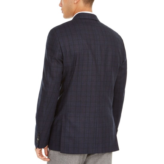  Men’s Slim-Fit Windowpane Wool Sport Coat (Blue, 50 R)