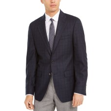 Calvin Klein Men’s Slim-Fit Windowpane Wool Sport Coat (Blue, 50 R)