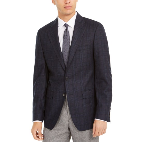  Men’s Slim-Fit Windowpane Wool Sport Coat (Blue, 50 R)