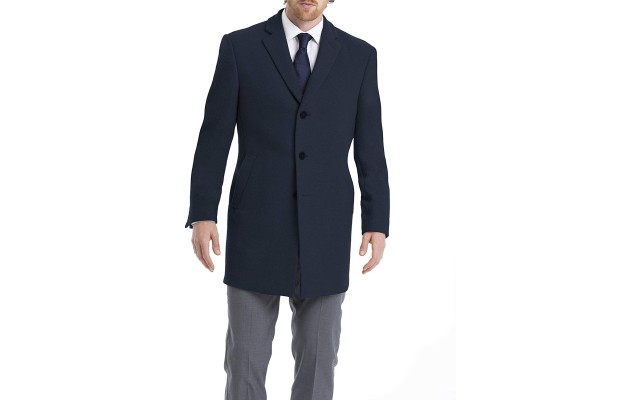  Men's Slim Fit Wool Blend Overcoat Jacket Coat, Navy, 44T