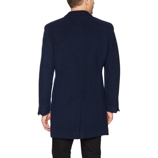  Men's Slim Fit Wool Blend Overcoat Jacket Coat, Navy, 46T