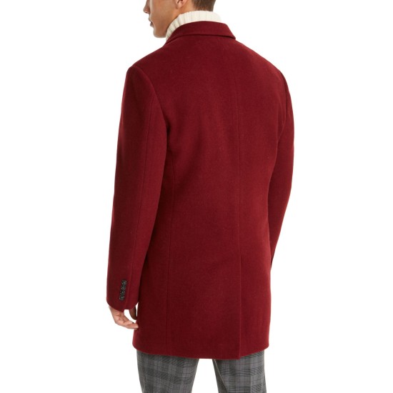  Men's Slim Fit Wool Blend Overcoat Jacket Coat, Red, 46T