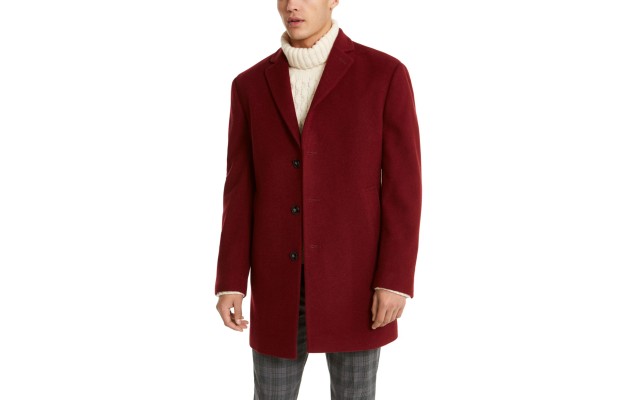  Men's Slim Fit Wool Blend Overcoat Jacket Coat, Red, 46T