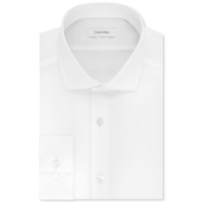 Calvin Klein Men’s STEEL Big & Tall Slim-Fit Non-Iron Performance Stretch Unsolid Solid Dress Shirt (White, 17.5X34-35)