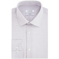 Calvin Klein Men’s Steel Classic/Regular Fit Non-Iron Performance Stretch Check Dress Shirt, White/Red, 17″ X 32″-33″