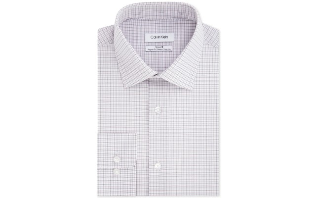  Men’s Steel Classic/Regular Fit Non-Iron Performance Stretch Check Dress Shirt, White/Red, 17″ X 32″-33″