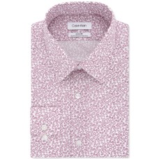 Calvin Klein Men’s Steel Slim-Fit Abstract-Print Dress Shirt (Dark Red, 16.5×32-33)