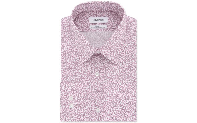  Men’s Steel Slim-Fit Abstract-Print Dress Shirt (Dark Red, 16.5×32-33)