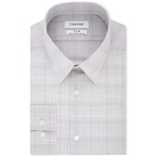 Calvin Klein Men’s Steel Slim-Fit Non-Iron Performance Stretch Check Dress Shirt, Pink, 16X32-33″