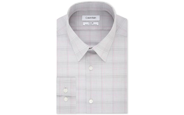  Men’s Steel Slim-Fit Non-Iron Performance Stretch Check Dress Shirt, Pink, 16X32-33″