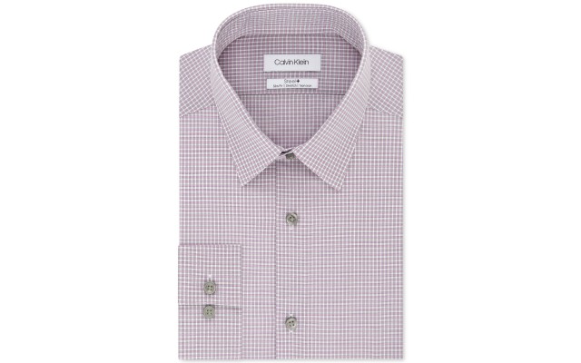  Men’s Steel Slim-Fit Non-Iron Performance Stretch Check Dress Shirt,Pink,17.5X32-33