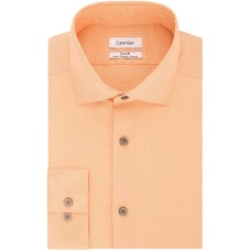 Calvin Klein Men’s STEEL Slim-Fit Non-Iron Stretch Performance Unsolid Dress Shirt (Bright Orange)