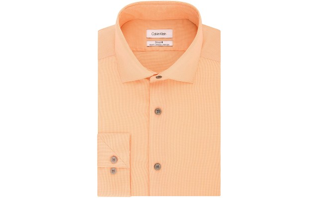  Men’s STEEL Slim-Fit Non-Iron Stretch Performance Unsolid Dress Shirt (Bright Orange), Orange, 15X34-35