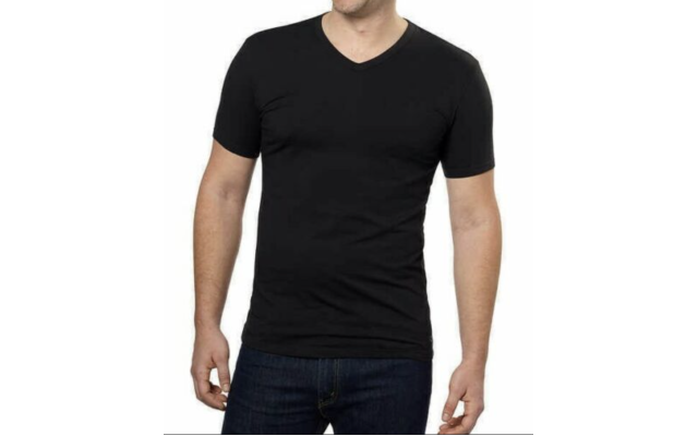  Men’s Stretch V Neck 3 Pack, Black, X-Large